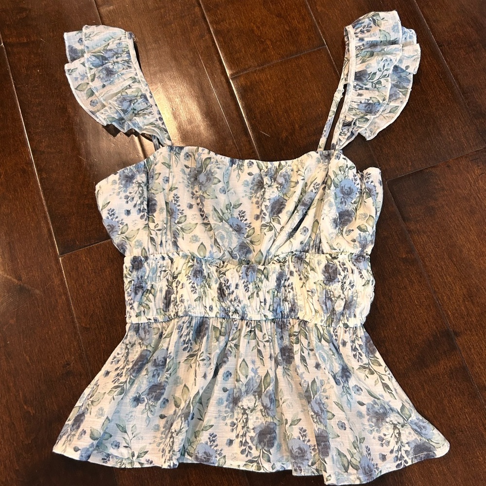 Blue floral summer tank top